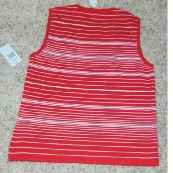 Womens Cardigan Sweater Set Rafael Large Red White Striped Sleeveless Shirt 2 Pc - Picture 7 of 7